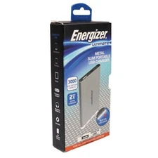 Energizer Ultimate 3000mAh Metal Slim Portable USB Charger with LED Light - NEW