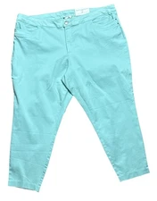 CJ Banks Women’s 24W Aqua Ankle Pants  High Rise Relaxed Fit Cotton Stretch NWOT