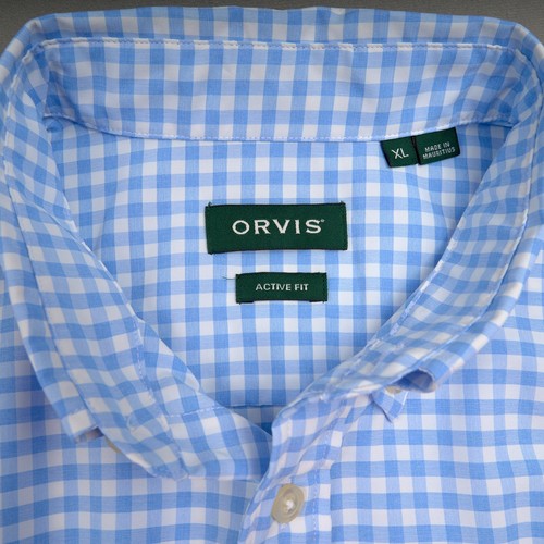 Camisa Orvis Hombre XL Ajuste Activo Azul Cuadros Guinga Rendimiento Botones Lana de Mar - Imagen 4 de 9