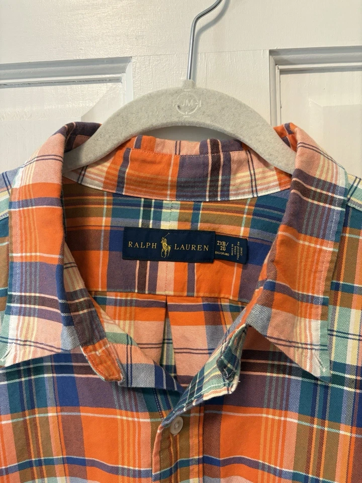 Рубашка хлопковая оранжевая Ralph Lauren повседневная на пуговицах мужская размер 2xb 2g 2XL большая - Изображение 3 из 4