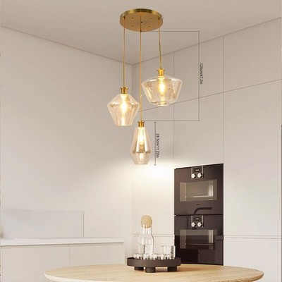 3-Light Chandelier Ceiling Lights Glass Champagne Gold Hanging Pendant Loft Lamp