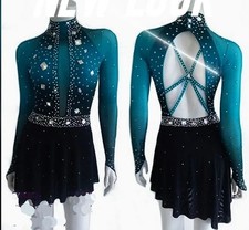 Ice skating dress Competition Figure Skating Twirling Costume green dyeing
