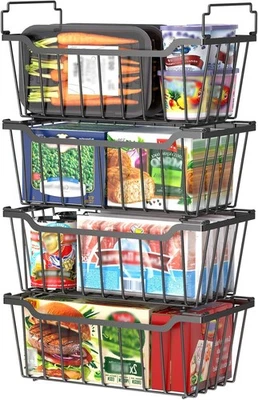 WELDUN Gefrierkörbe mit klappbarem Griff, 4 Pack stapelbar Gefrierschrank Organisator
