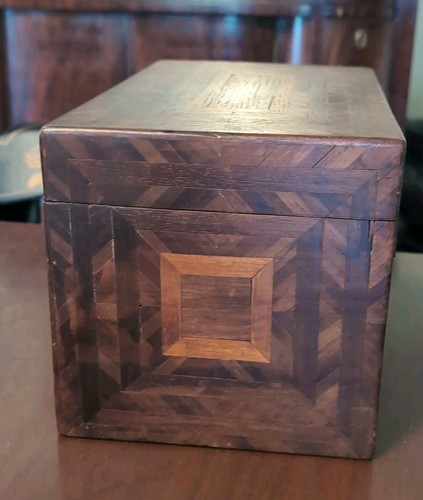 Antique American Inlaid Wood Marquetry Work Box 19th Century - Picture 17 of 19
