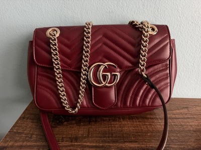 Gucci GG Marmont Matelasse Shoulder Bag Small Rosso Ancora Red Leather