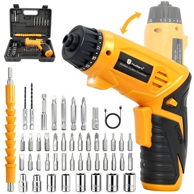 MulWark Electric Screwdriver Set, 4V Cordless with Medium, Yellow