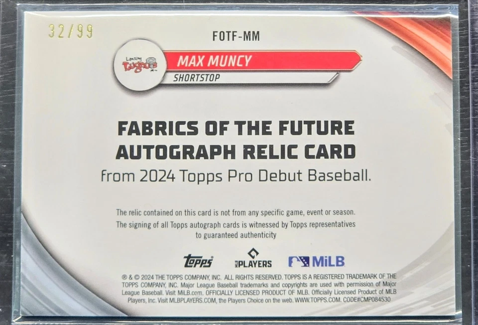 Parche 2024 Topps Pro debut Max Muncy Fabrics of the Future verde automático #87/99 Foto 2 de 2