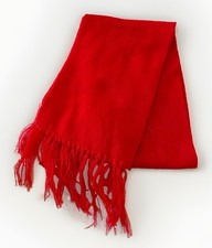 Vtg 70s 80s Red Knit Scarf Fringe 100% Acrylic Winter Made in USA Xmas Santa