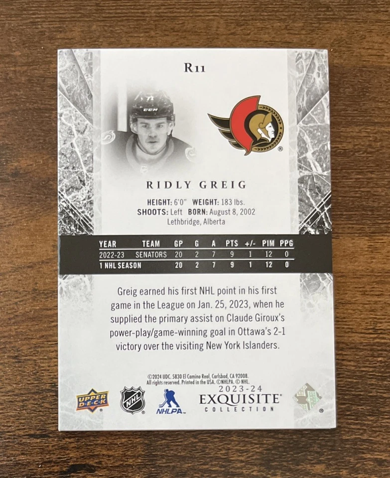 2023-24 Upper Deck UD Ice Exquisite Collection Rookies #R11 Ridly Greig /499 RC - Image 2 of 2
