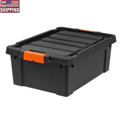 12 Gal Heavy Duty Storage Bin W/ Lid Stackable Tote Box Garage Tool Organizer US