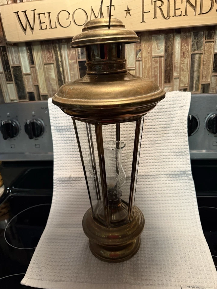 Lámpara de aceite turca de vidrio grabado de latón linterna de pastor ver fotos Foto 4 de 4