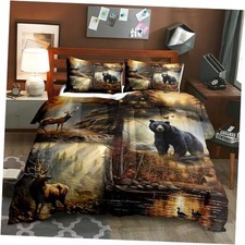 3PCS Black Bear Deer Comforter Set Size, Elk Moose Mallard King Bear Deer Duck