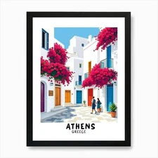 Athens Greece Vintage Travel Poster Framed Wall Art Poster Canvas Print Picture