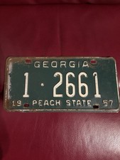 Original 1957 Georgia License Plate 1-2661 Fulton County Peach State Original 1957 Georgia License Plate 1-2661 Fulton County Peach State
