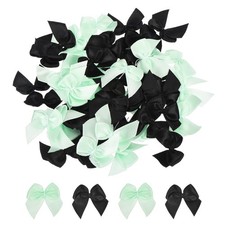 100Pcs Mini Ribbon Bows 1" Mini Fabric Satin Ribbon Flower Bows Black & Green