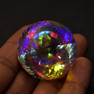 Lab Created CERTIFIED 229 Ct Rainbow Mystic Topaz Round Cut Gemstone