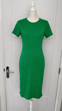 Boohoo Womens Green Ribbed Midi Dress Size L UK14 Short Sleeve Bodycon B9