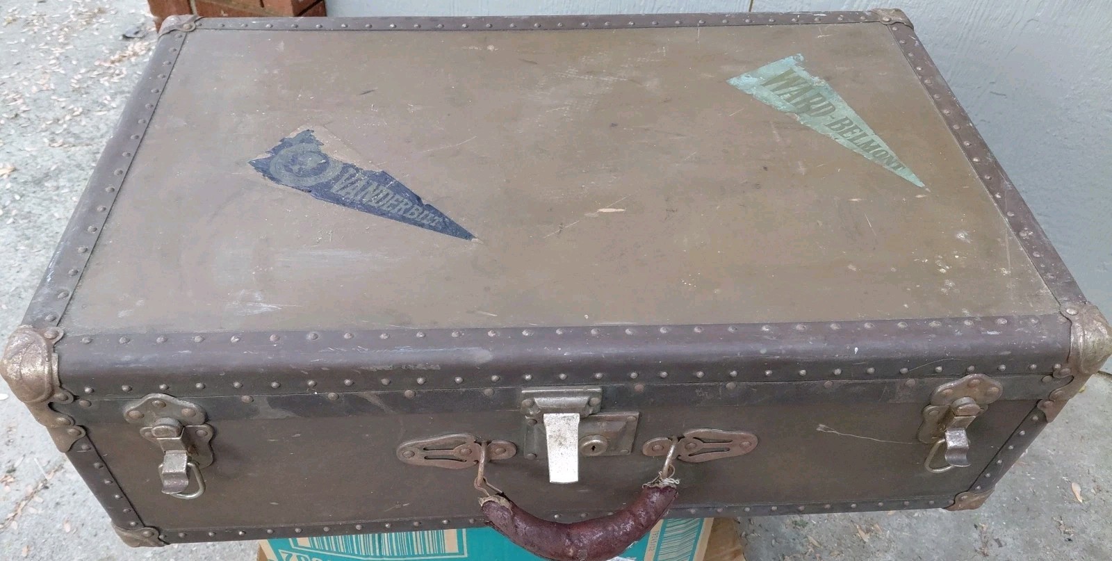Vintage Antique College Suitcase Travel Luggage Hard Case