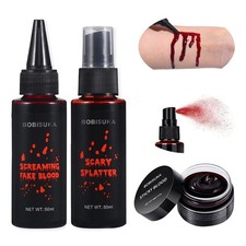3PC Halloween Fake Blood Makeup Kit, Realistic Washable SFX, Zombie Costume