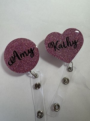 retractable reel badge id card holder - Sparkling Rose Glitter
