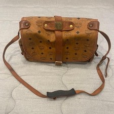 MCM Visetos Authentic Vintage Leather Shoulder Bag Flap Messenger Bag Belt Brown