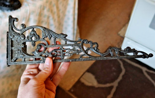 RARE Vintage Antique 12" Cast Iron Shelf Wall Bracket Holder Fancy Stand LOOK NR