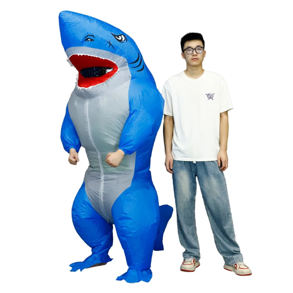 7 ft Inflatable Blue Shark Costume Mascot Full Body Halloween Cosplay Party Suit - Image 2 of 4