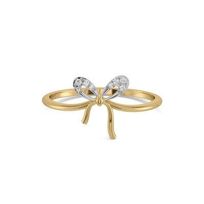 14K Yellow Gold Over 925 Silver Bow Ring Dainty Ribbon Two Tone Promise Band