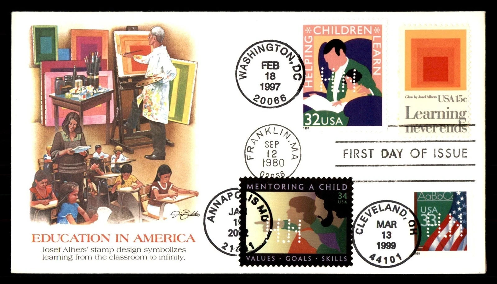 LEARNING EDUCATION COMBO 1980 1997/9 2002  HN HIDEAKI NAKANO PERFIN FDC UNADDR