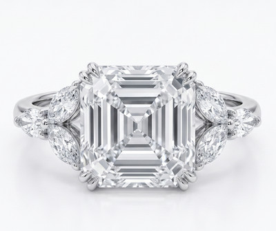 5.30 Ct Certified Asscher Cut White Natural Diamond Ring VVS1 White Gold Finish
