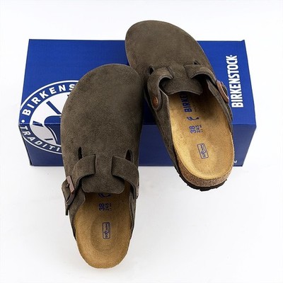 Birkenstock Boston Narrow/Wide Women Men Suede Clog Mocha Shoes EU37-45 With Box