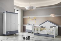 Modernes 3Tlg Kinderzimmer Set Hausbett Kleiderschrank & Kommode