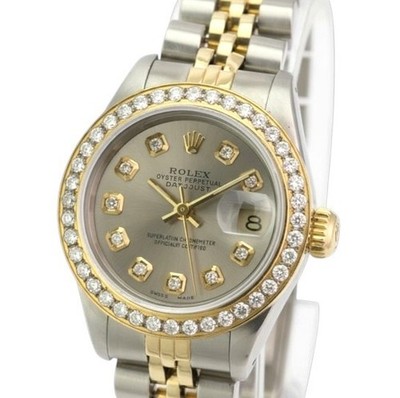 Rolex Datejust 69173 18KY & SS Gray Dial Diamond Bezel Jubilee 26mm Ladies Watch