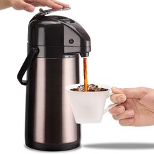 ParaCity Upgraded Airpot Coffee Carafe with Double Pump, 2.5L Stainless Steel D