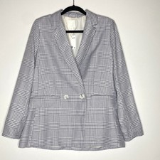 New H M Plaid Double Breasted Blazer Jacket Women's Size Medium