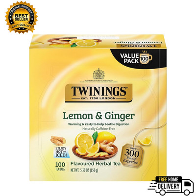 Twinings Lemon & Ginger Herbal Tea Individually Wrapped Bags, 100 Count Free Sh