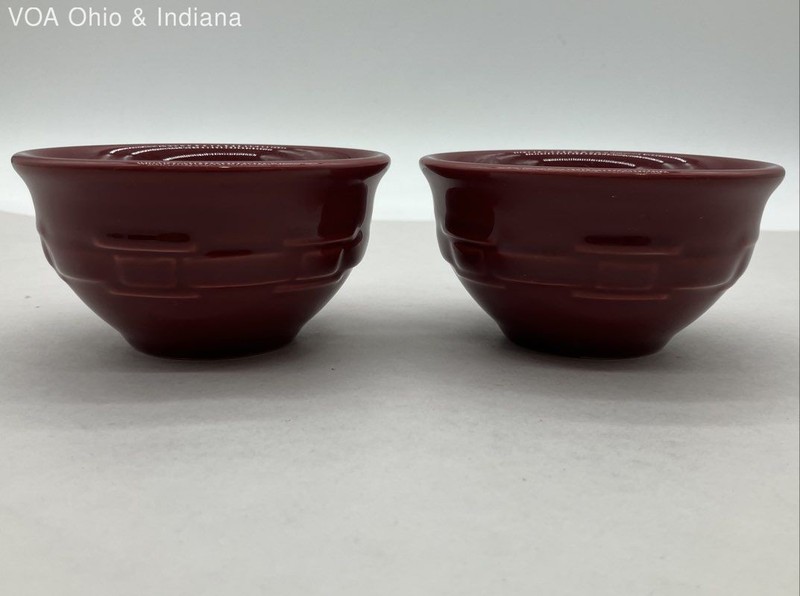 Longaberger Woven Traditions Pottery Mini Bowls Maroon Set of 2 Vintage USA