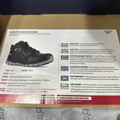 Reebok Work Men's Sublite Cushion Alloy Toe Work Boot Met Guard Black - 6 Wide