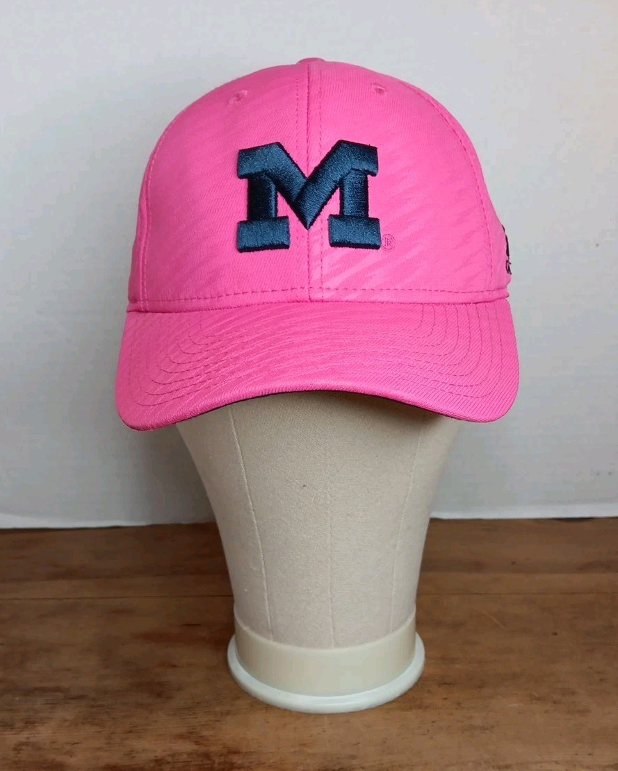 Michigan Wolverines Adidas L XL Pink Ball Cap Hat Cancer Ribbon