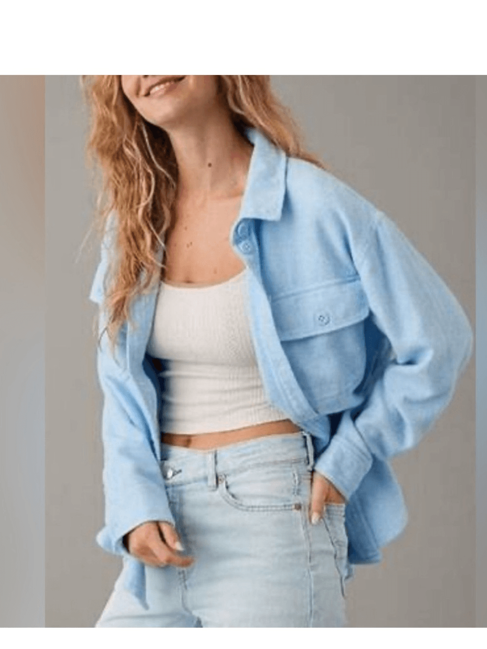 American Eagle Oversized Fleece & Love Shacket Blue Women’s Button Shirt L
