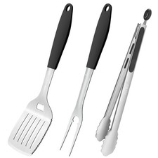 New 15.8" Heavy Duty Grill Set - Stainless Steel BBQ Tools with Spatula Tongs
