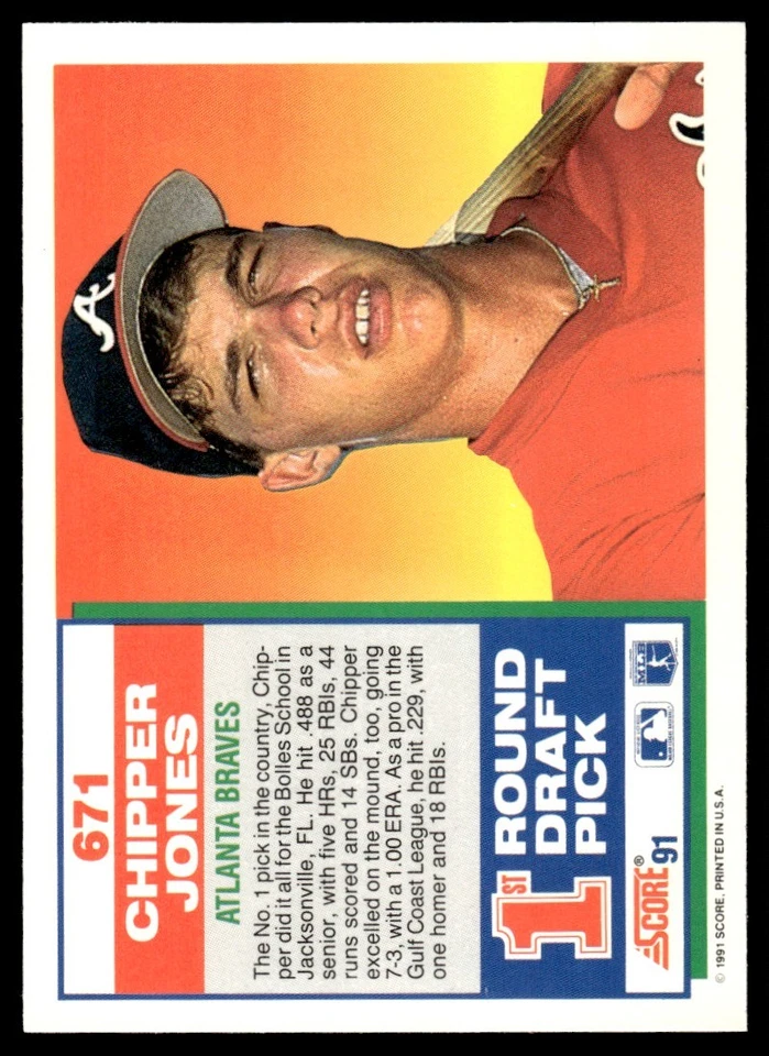 1991 Score Chipper Jones Rookie Atlanta Braves #671 - Image 2 of 2