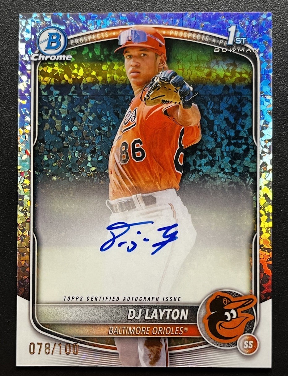 2025 Bowman Chrome DJ Layton 1st Auto Mini-Diamond /100 Orioles #CPA-DL