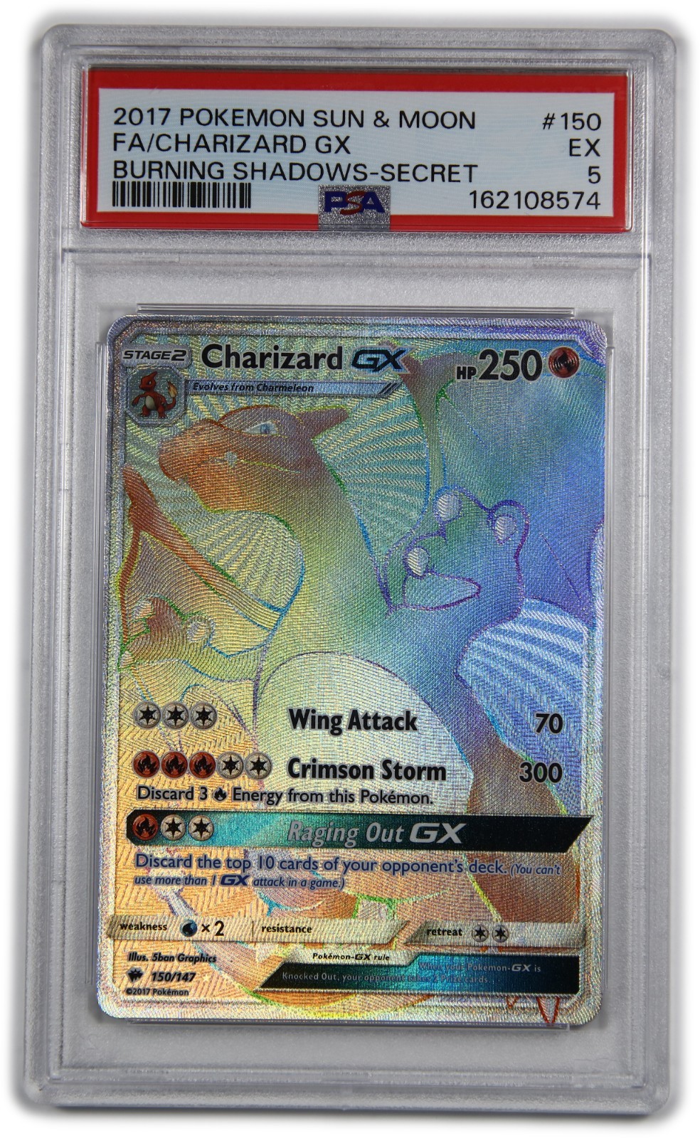 2017 PSA EX 5 - Pokemon Burning Shadows 150/147 Charizard GX Secret Card #62418B