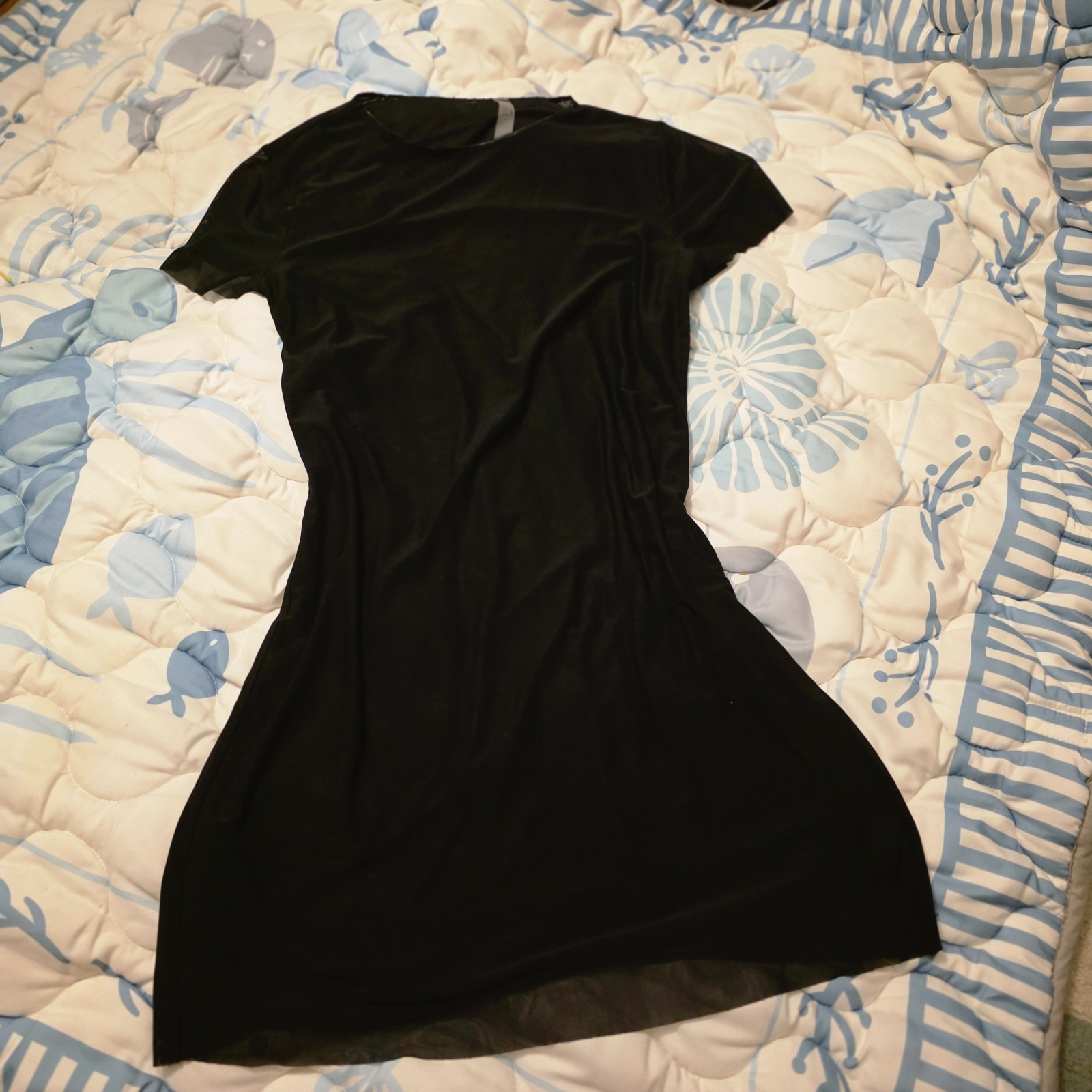 Victoria's Secret Mesh Black Short Sleeve Crew Neck T-Shirt Dress, Women's M