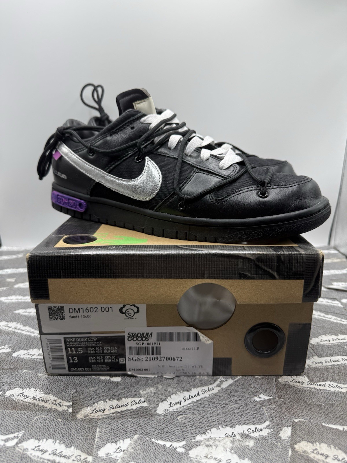 OFF WHITE X NIKE Nike Off White x Dunk Low "Lotto 50 di 50" Taglia 11.5 DM1602 001 Nero