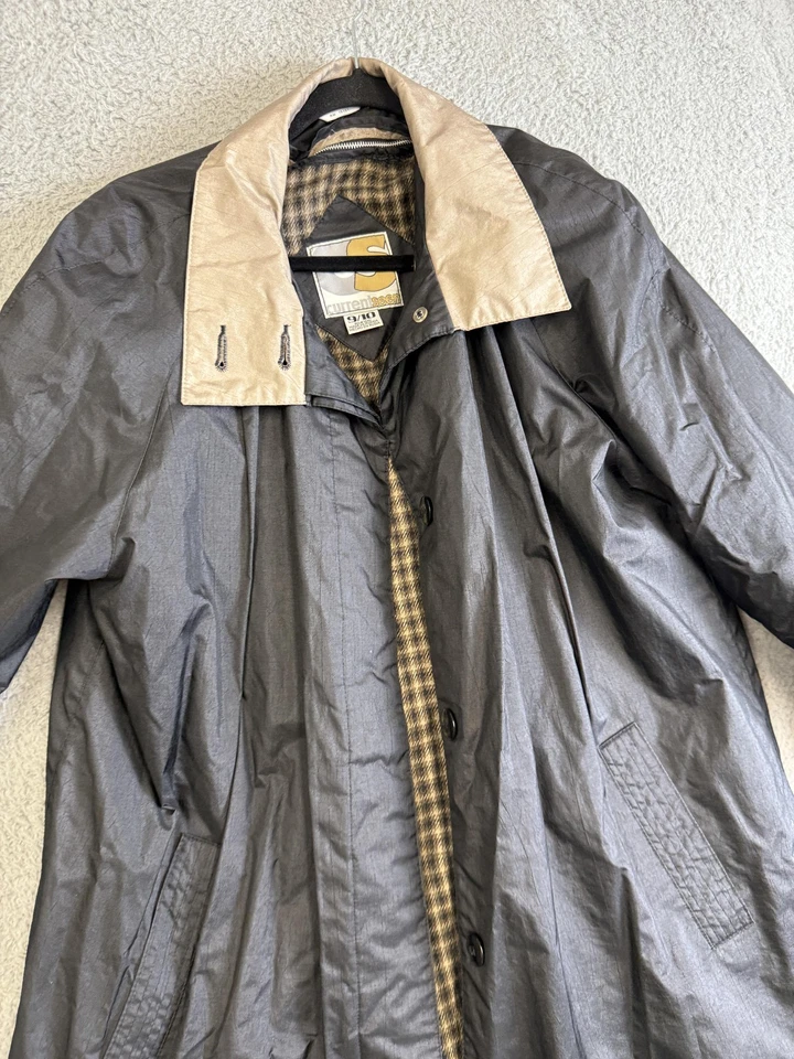Vintage Current Seen Coat Mens Large Black Trench Plaid Lined Rain Overcoat 90s - Image 2 of 4