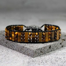 Genuine Tiger Eye Protection Stone Beads Braided Adjustable Bracelet Men's Gift