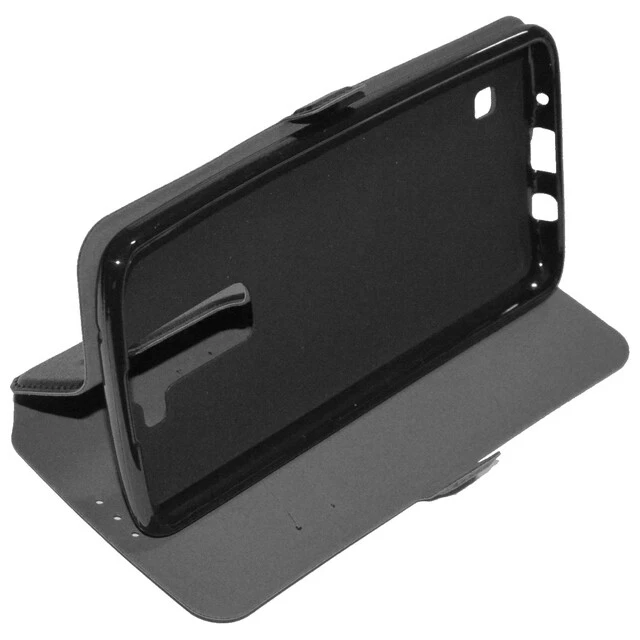 Custodia Book Cover Silicone Flip Case Libro Eco Pelle Stand Per Lg K7 Lte Nera - Immagine 4 di 4