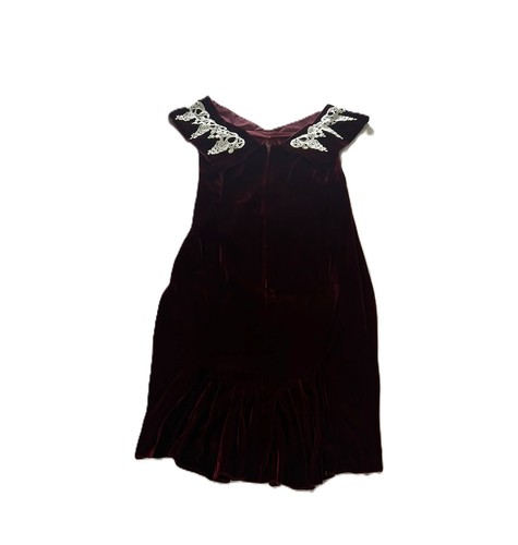 Vestido de cóctel de terciopelo borgoña/rojo hecho a mano para mujer con cuello en V con encaje talla pequeña - Imagen 5 de 8